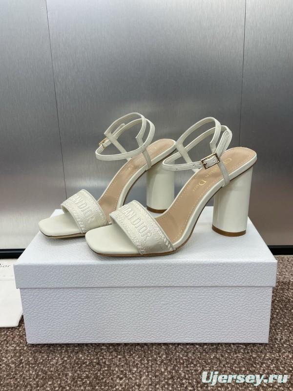 2025 Women Dior White Leather High Heel Embroidered Sandals