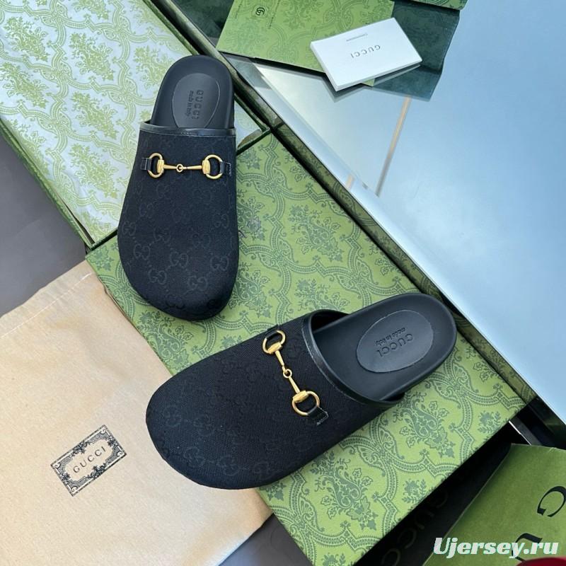 2024 Slippers Gucci Black Leather Slippers MJ00280