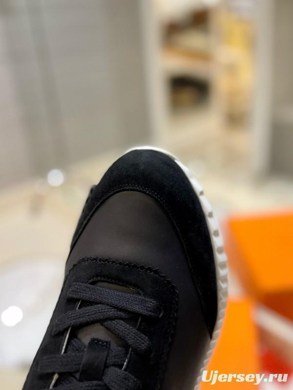 2024 Unisex Hermès Black White Leather Rainproof Fabric Casual Sneakers MJ00320