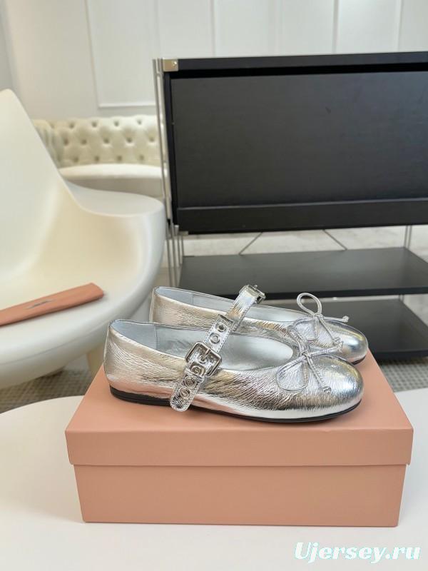 2025 Women Miu Miu Silver Leather Mary Jane Buckle KFY00300