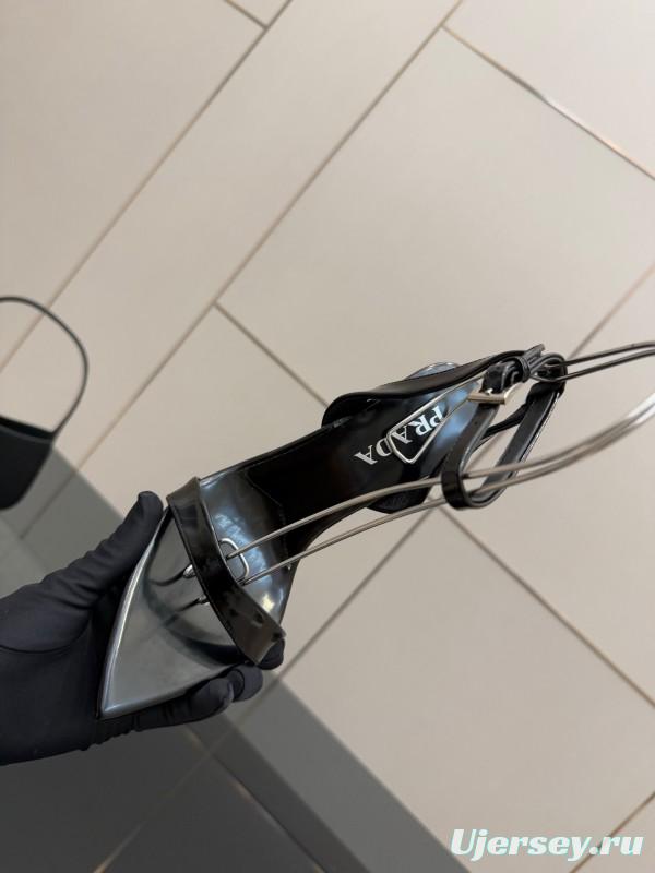 2025 Women Prada Black Leather Heels KFY00290