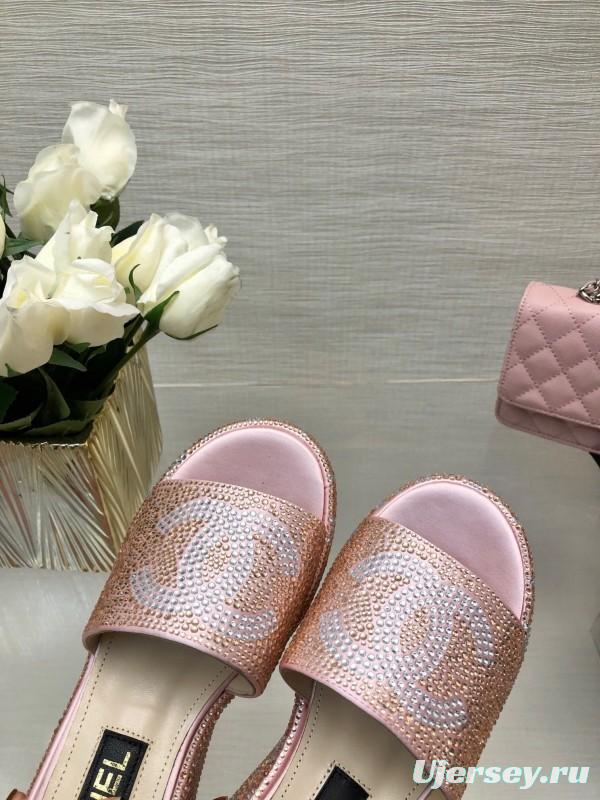 2025 Women Chanel Pink Leather Slippers LY00320