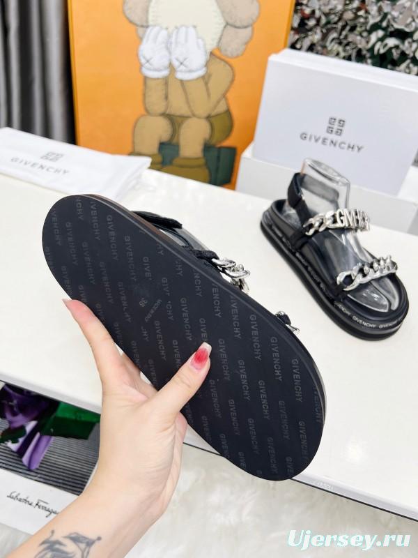 2025 Women Givenchy Black Leather Sandals Chain LY00260