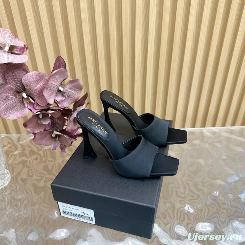 2025 Women Yves Saint Laurent Black Silk Heels KFY00280