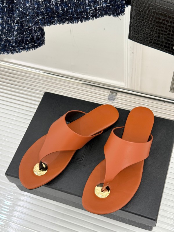 2025 Slippers Yves Saint Laurent Orange Leather Slippers