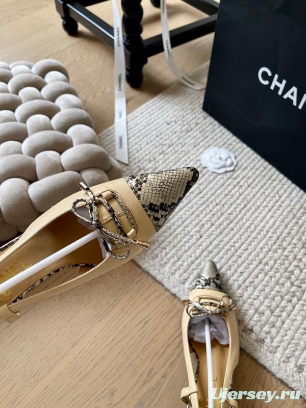 2025 Women Chanel Beige Snake Leather Heels KFY00320