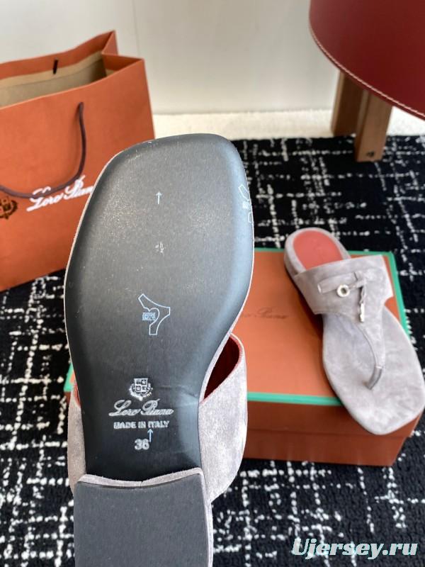 2025 Women Le Parmentier Grey Suede Thong Sandals KFY00280