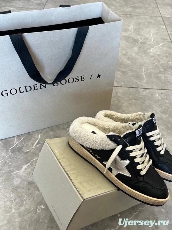 2024 GGDB Black White Leather Shearling Slippers MJ00280