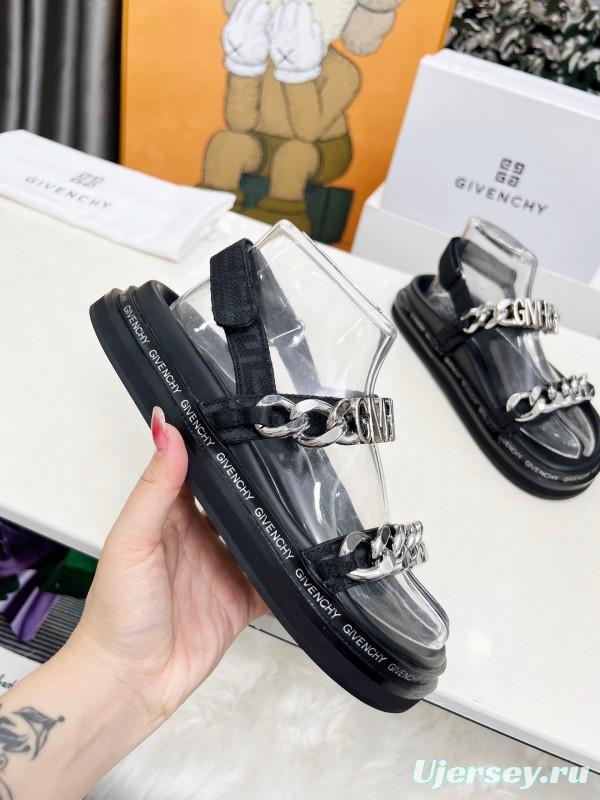 2025 Women Givenchy Black Leather Sandals Chain LY00260
