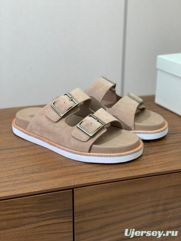 2025 Unisex Brunello Cucinelli Beige Suede Leather Slippers KFY00250