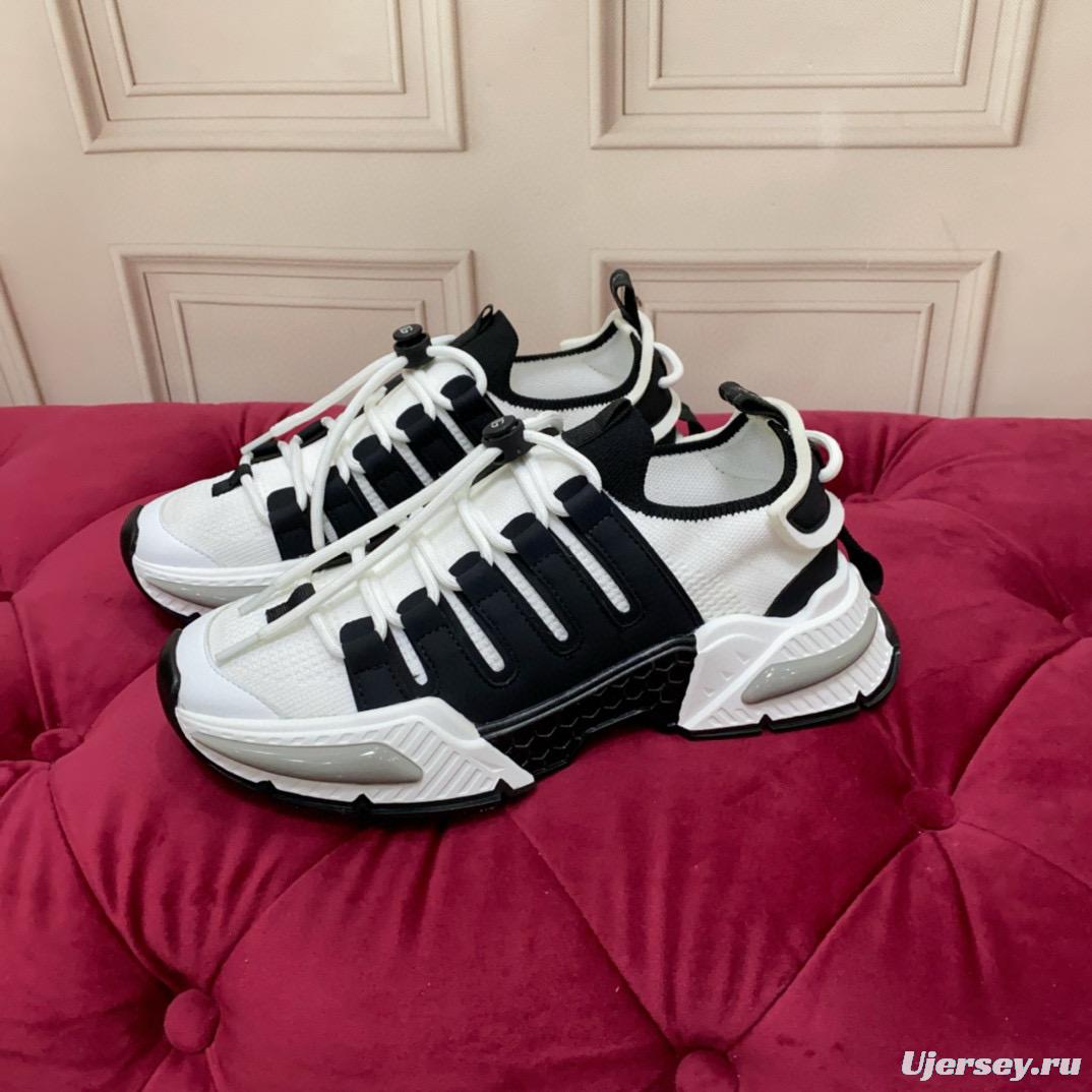 2024 Unisex Dolce & Gabbana Black White Knit Leather Sneakers MJ00340