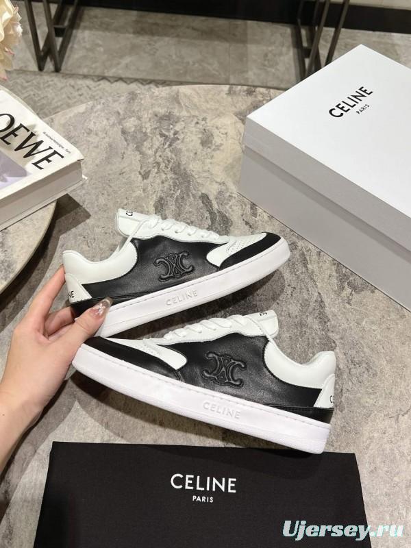 2025 Women Celine Black White Leather Sneaker