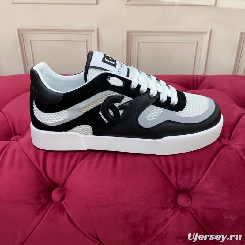 2025 Unisex Dolce & Gabbana Black White Mesh Leather Sneakers