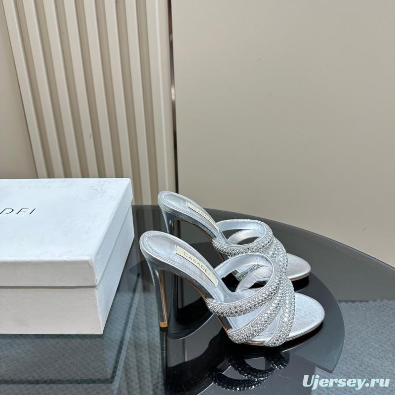 2025 Women Casadei Silver Leather High Heel Crystal Embellished KFY00290