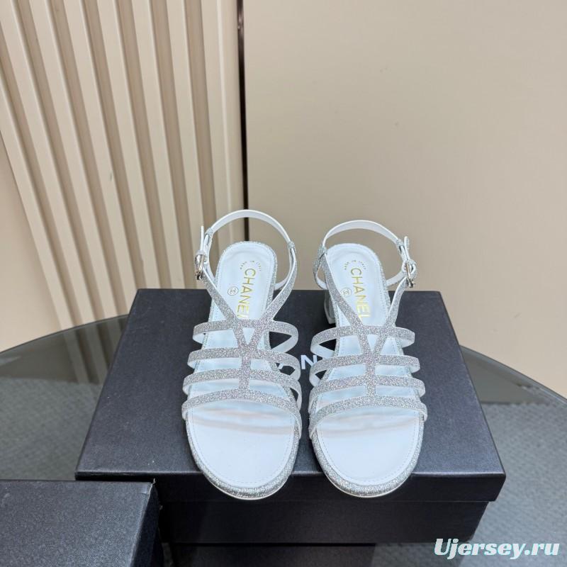 2025 Women Chanel Silver Leather Sandals