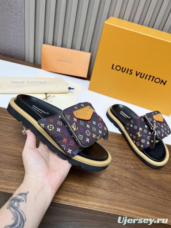 2025 Unisex Louis Vuitton Multicolor Leather Slippers KFY00230
