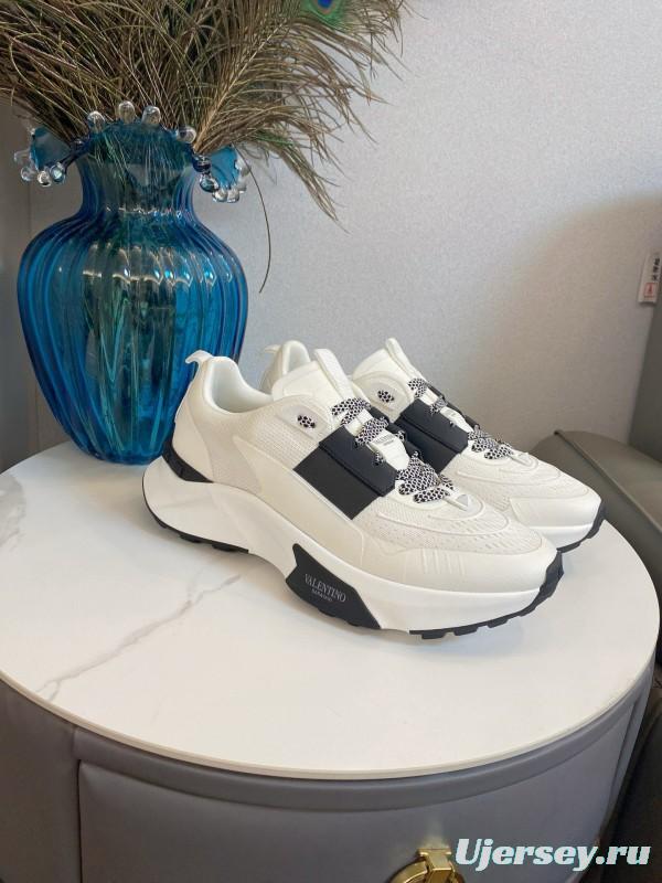 2024 Unisex Valentino White Black Leather Mesh Sneakers 