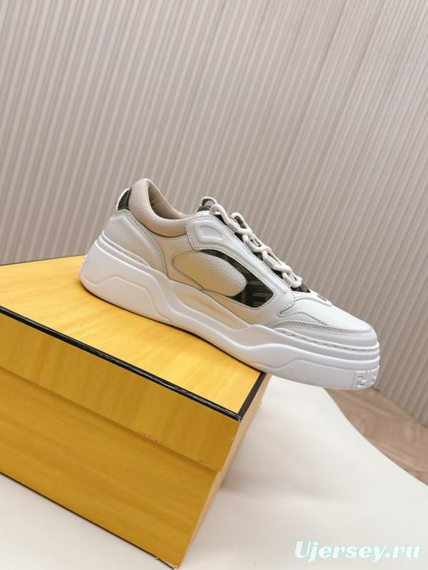 2024 Women Fendi White Beige Leather Sneakers