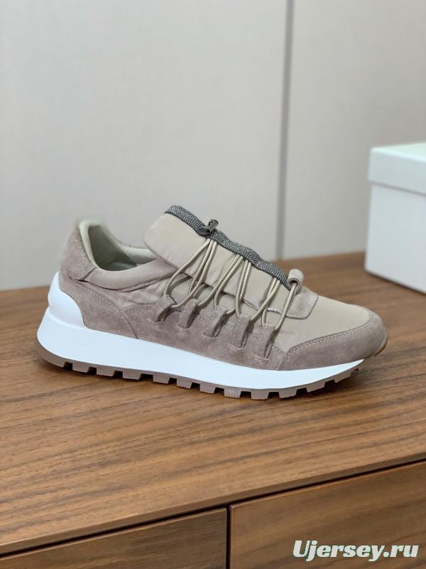 2025 Unisex Brunello Cucinelli Beige Suede Nubuck Leather Sneakers LY