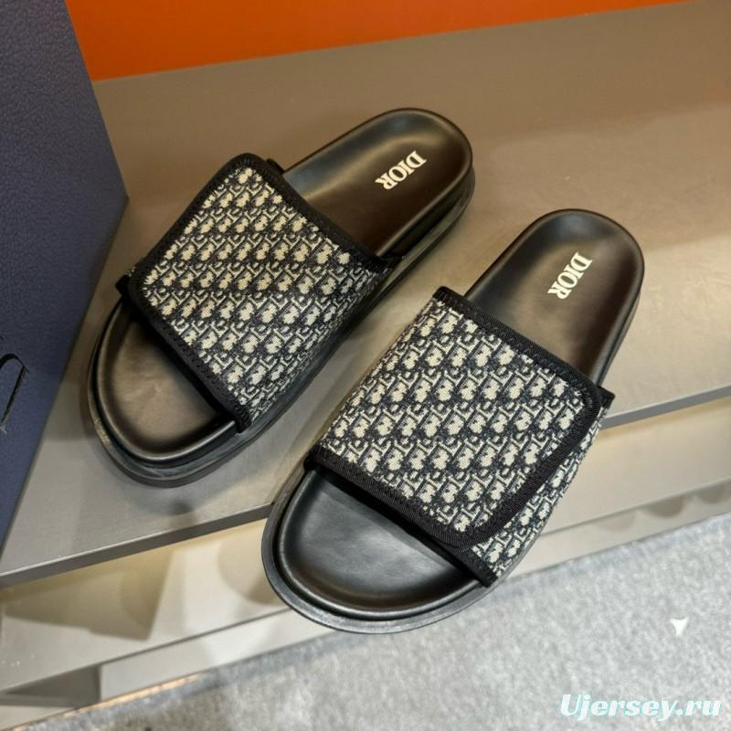 2024 Dior Black Grey Fabric Slippers MJ00180