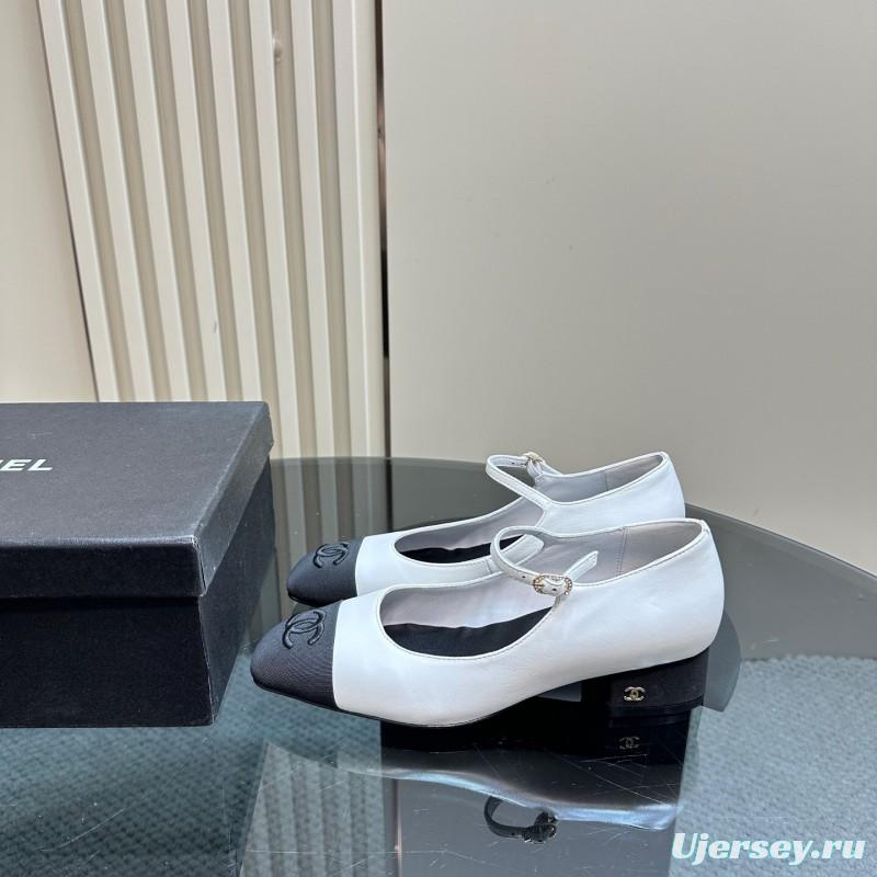 2025 Women Chanel White Black Leather Mary Jane Shoes