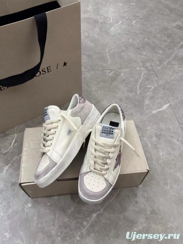 2024 Unisex GGDB White Pink Glitter Leather Suede Low Top Sneakers