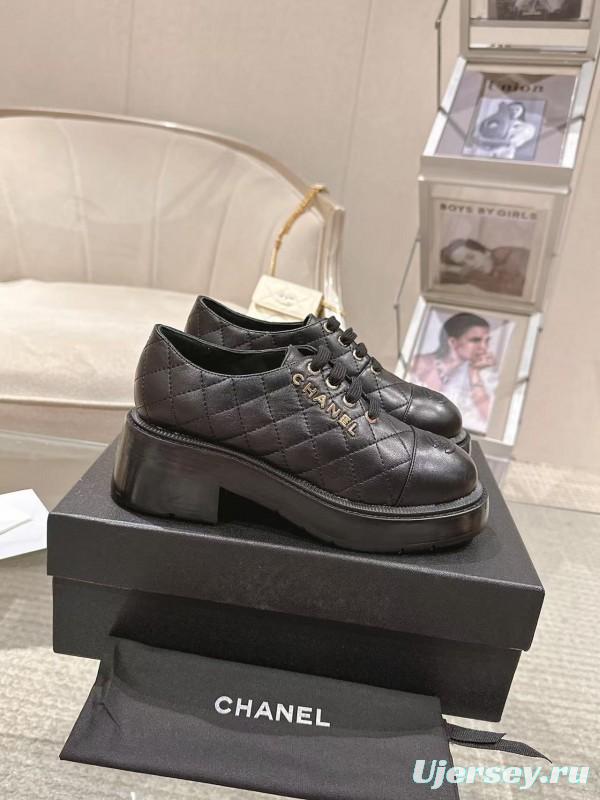 2025 Women Chanel Black Leather Oxford Lace-up B2599
