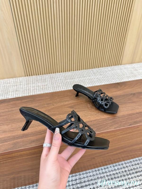 2025 Women Loewe Black Leather Heels LY00250