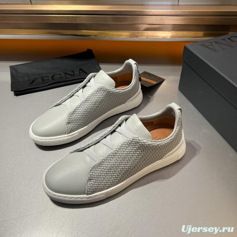 2024 Men Ermenegildo Zegna White Leather Woven Sneakers