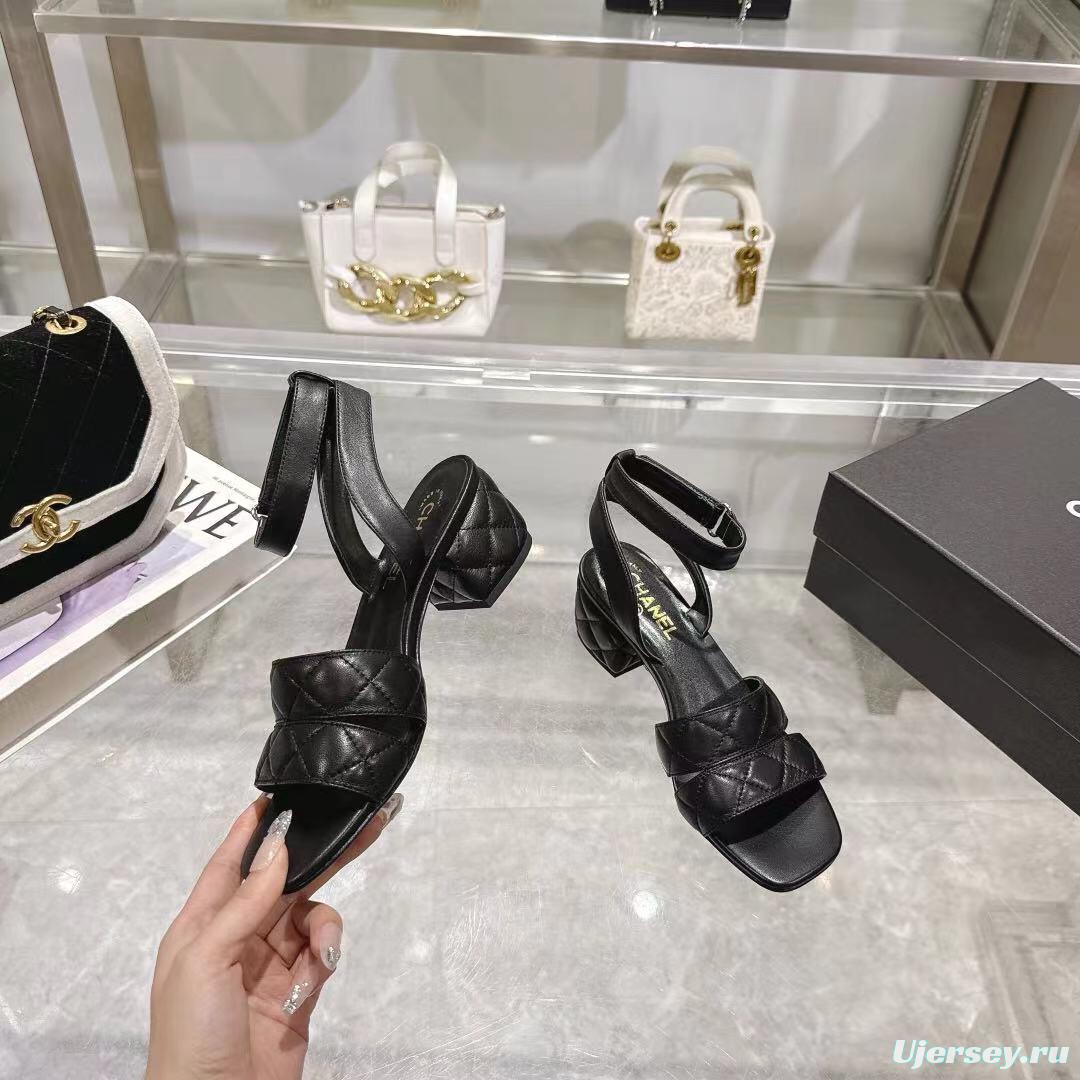 2025 Women Chanel Black Leather Sandals LY00280