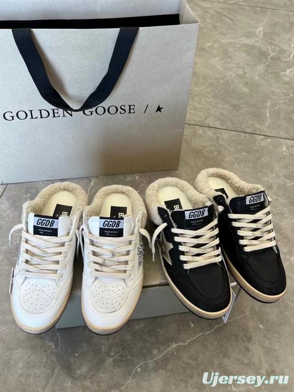 2024 GGDB Black White Leather Shearling Slippers MJ00280