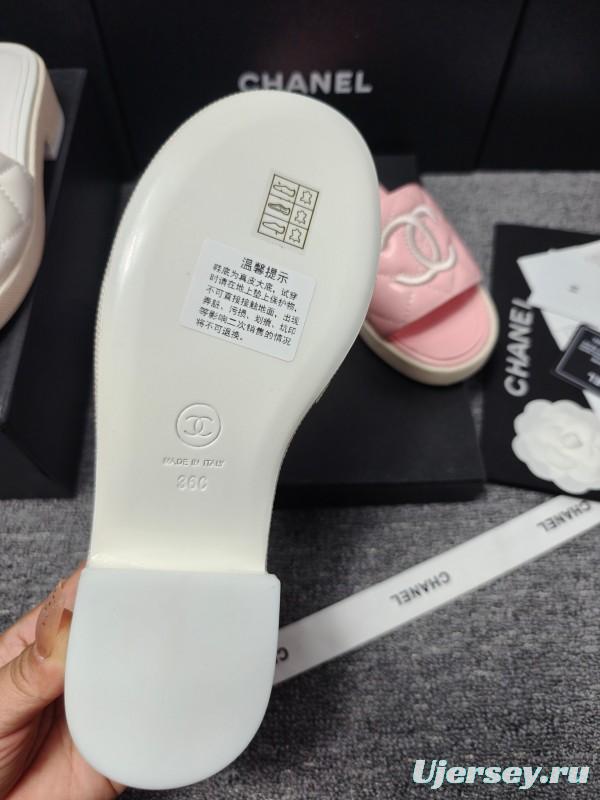 2025 Women Chanel Pink Leather Slippers