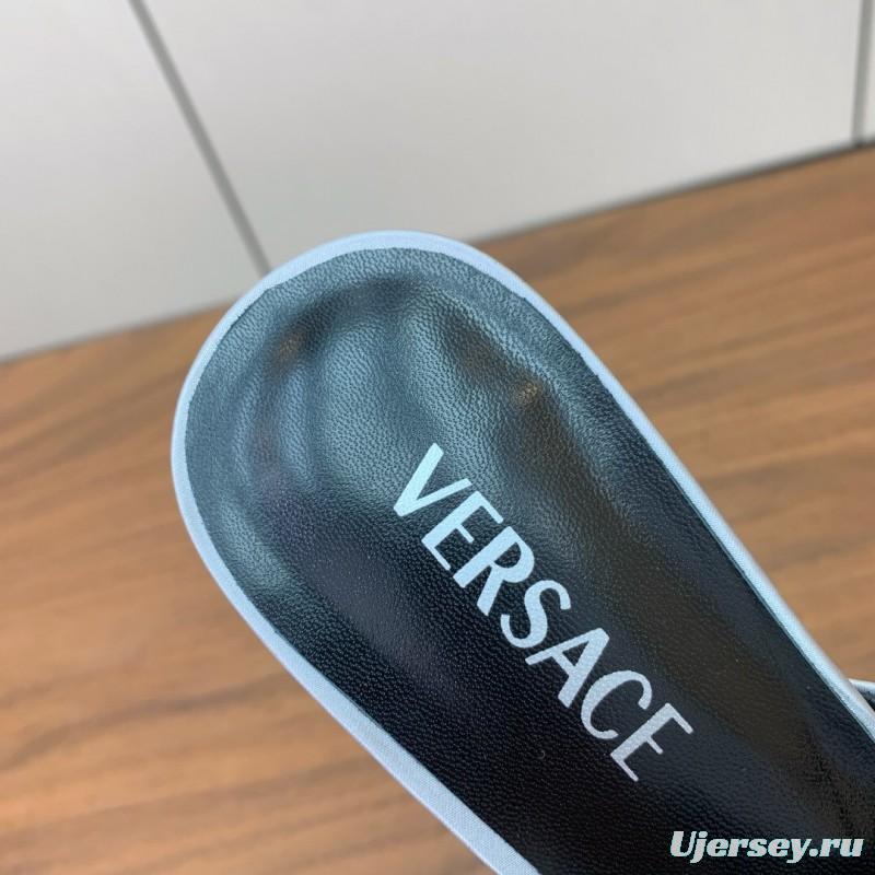 2025 Women VERSACE Silver Leather Slippers