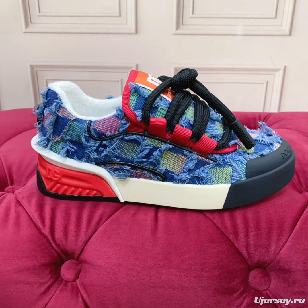 2025 Unisex Dolce & Gabbana Blue Red White Denim Textile Sneakers