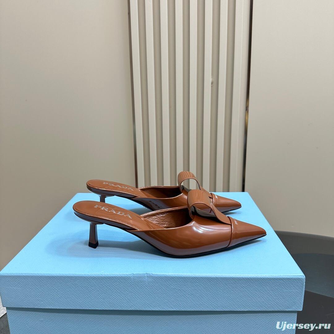 2025 Women Prada Brown Leather Mules KFY00310