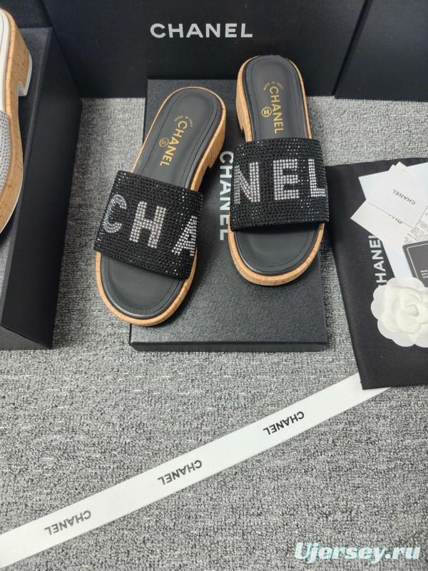 2025 Slippers Chanel Black Fabric Women Slippers