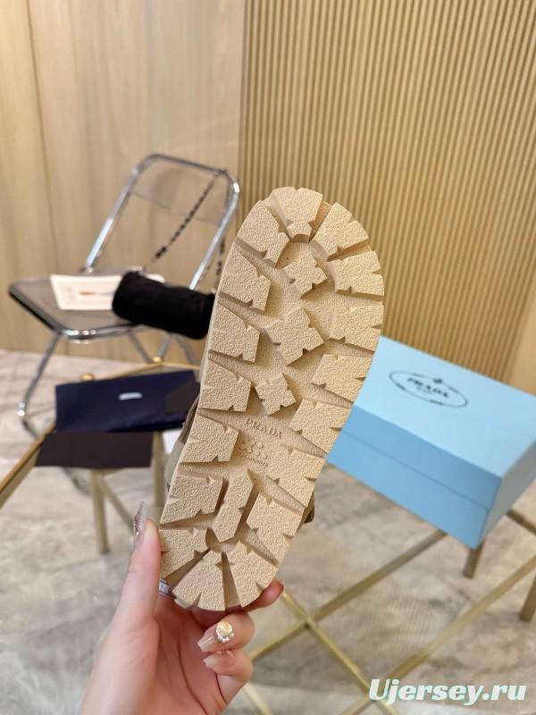 2025 Women Prada Beige Suede Sandals