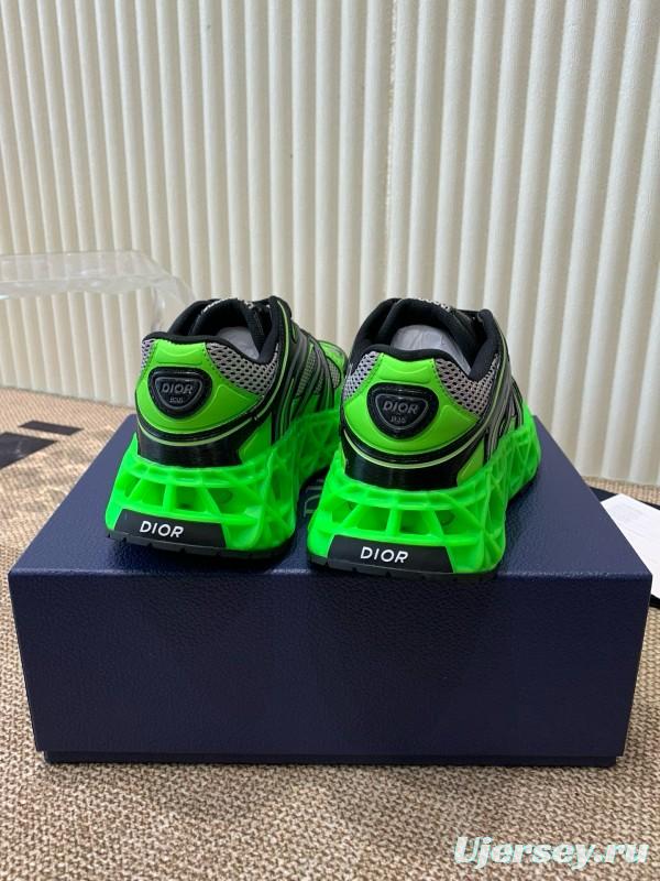 2024 Unisex Dior Green Black Leather Mesh Sneakers MJ00400