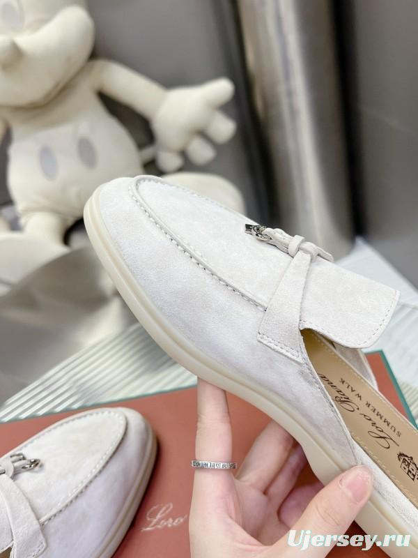 2024 Slippers Loro pianall White Suede Loafers MJ00270