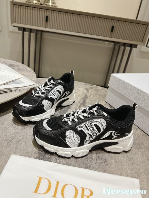 2025 Women Dior Black Leather Mesh Sneakers