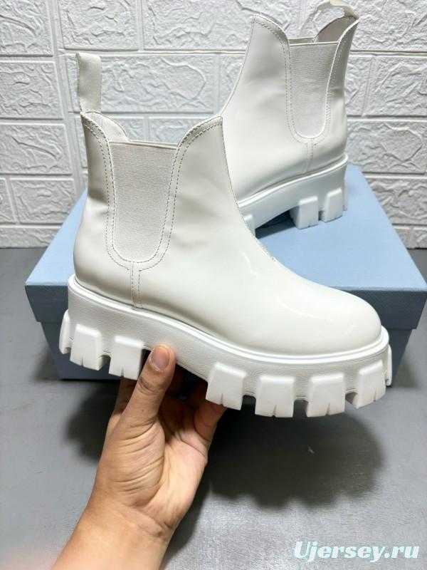 2024 Women Prada White Leather Chelsea Boots MJ00380