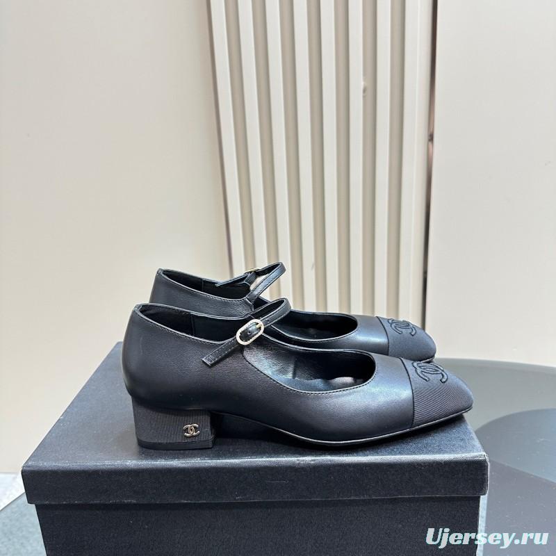 2025 Women Chanel Black Lambskin Mary Jane Shoes KFY00290