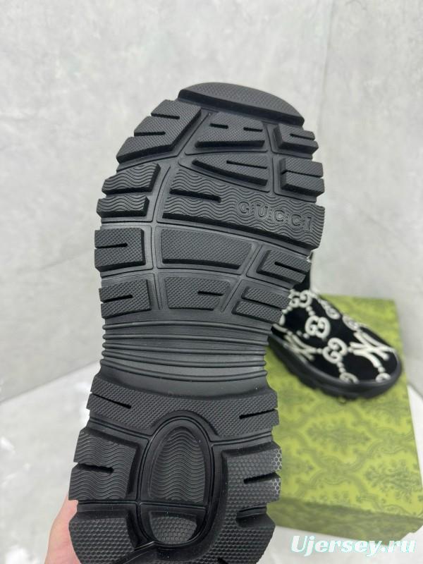 2024 Women Gucci Black White Suede Snow Boots GG NY Embroidery MJ00370