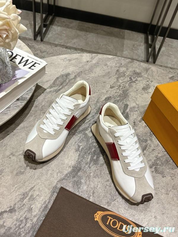 2025 Women TOD'S White Red Leather Suede Sneakers