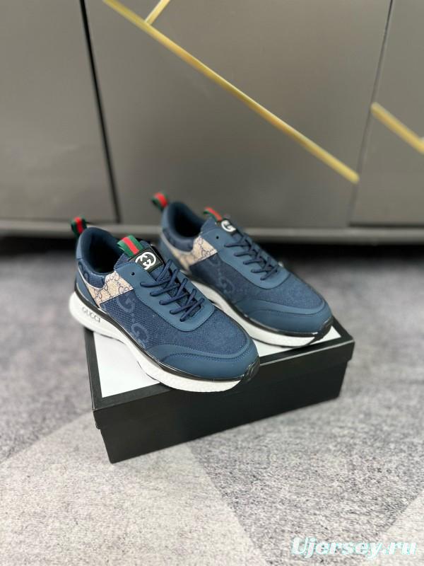 2024 Men Gucci Blue Beige Mesh Leather Sneakers MJ00260