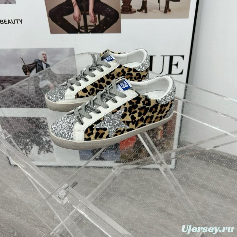 2025 Women GGDB Leopard Silver Glitter Leather Suede Sneakers