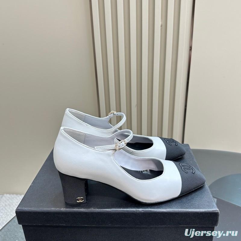 2025 Women Chanel White Black Leather Mary Jane Double Strap CC Logo KFY00290