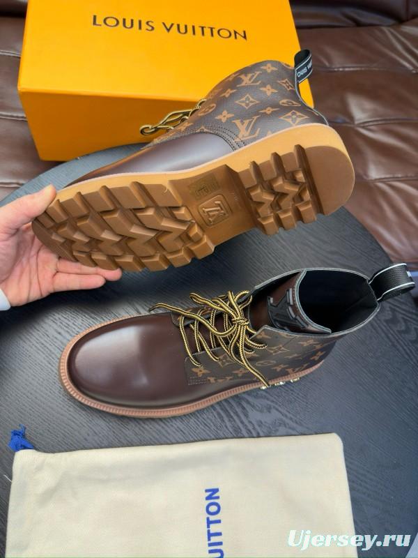 2024 Men Louis Vuitton Brown Leather High Top Boots MJ00440