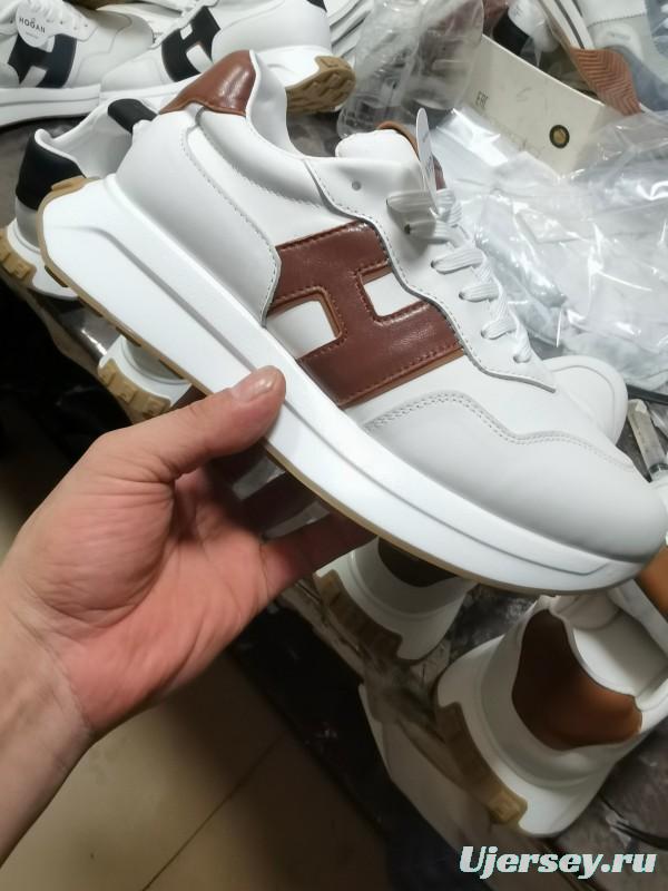 2025 Unisex HOGAN White Blue Brown Leather Sneakers H-STRIPES LY00360(F)/LY00370(M)