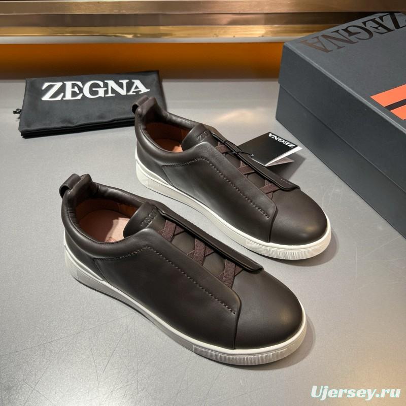 2024 Men Ermenegildo Zegna Brown Calfskin Leather Sneakers LY00000
